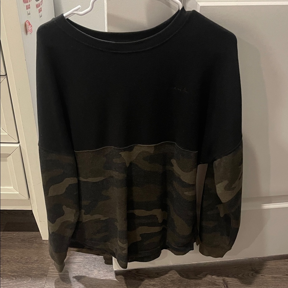 Victoria's Secret Black and Olive Camo Colorblock Pullover
